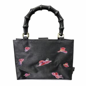 Tianni Black Bamboo Vintage Red Hat Society Grandmacore Bag